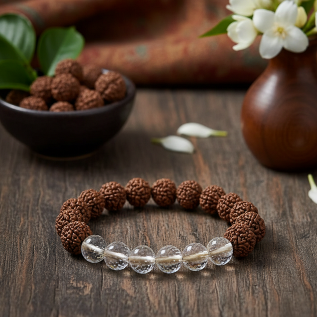 5 Mukhi Rudraksha Band With White Crystals