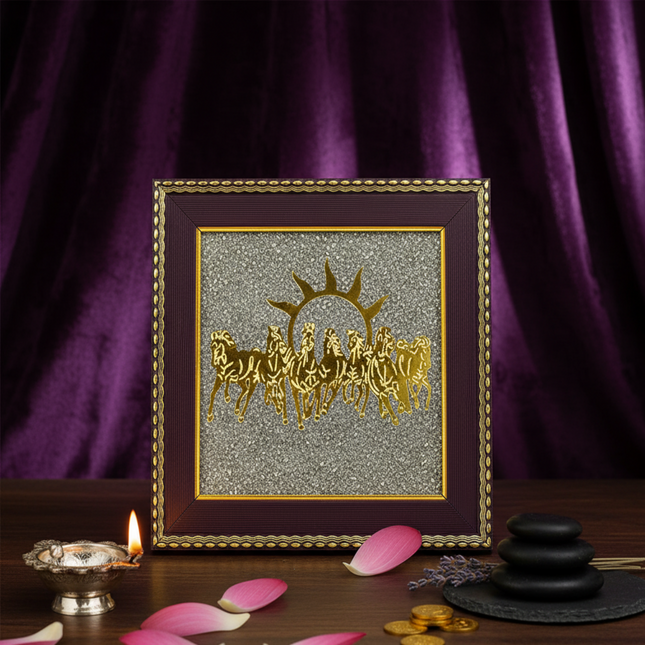 7 Horses on Raw Pyrite Frame