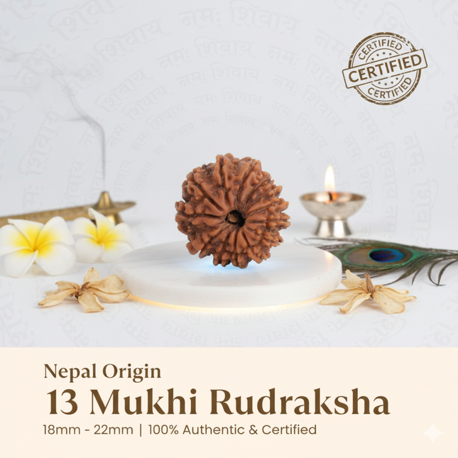 Kashi Divine Siddh Authentic Nepal 13 Mukhi Rudraksha - 18mm - 22mm