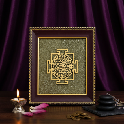 Shree Sacred Yantra on Raw Pyrite Frame
