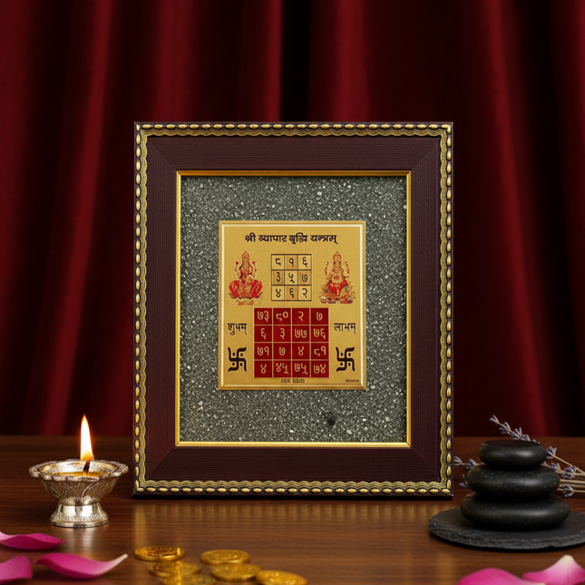 Vyapar Vridhhi Sacred Yantra on Raw Pyrite Frame